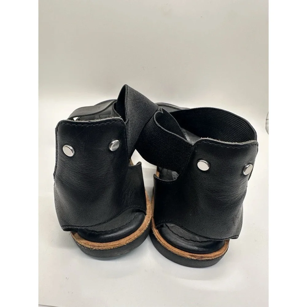 Sorel Ella Flat Black‎ Leather Elastic Strap Sandals Women's 8.5 / EU 39